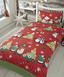 Children's single bedding set TOGETHER AT XMAS RED 135x200