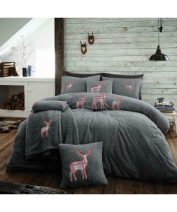 Double Microplush Comforter Set With Deer CHARCOAL 200x200