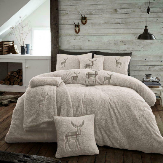 Double Microplush Comforter Set With Deer NATURAL 200x200
