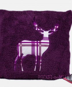 Stag Embroided Soft Teddy Feel Cushion Cover PURPLE 45x45