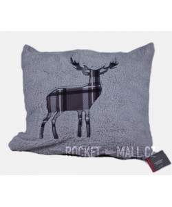Stag Embroided Soft Teddy Feel Cushion Cover SILVER 45x45
