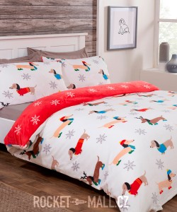 Teddy Fleece Reversible Double Bedding Set WINTER SAUSAGE DOG 200x200