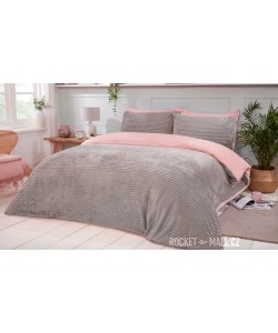 Teddy Fleece Reversible Double Bedding Set BLUSH RIBBED 200x200
