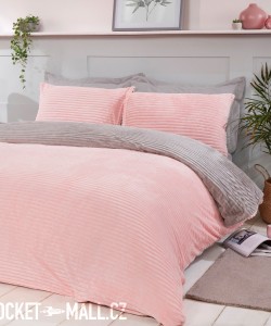Teddy Fleece Reversible Double Bedding Set BLUSH RIBBED 200x200