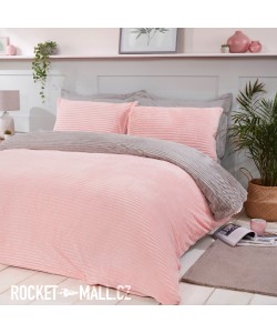 Teddy Fleece Reversible Double Bedding Set BLUSH RIBBED 200x200