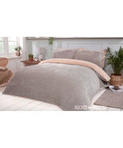 Teddy Fleece Reversible Double Bedding Set CHAMPAGNE RIBBED 200x200