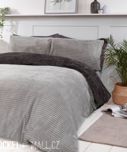 Teddy Fleece Reversible Single Bedding Set GREY RIBBED 137x200