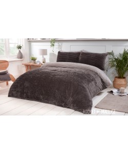 Teddy Fleece Reversible Single Bedding Set GREY RIBBED 137x200