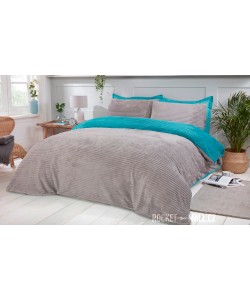 Teddy Fleece Reversible Double Bedding Set TEAL RIBBED 200x200