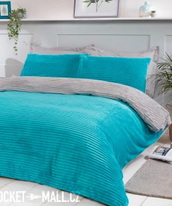Teddy Fleece Reversible Double Bedding Set TEAL RIBBED 200x200