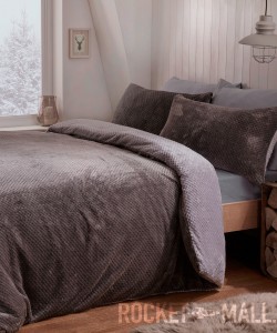Teddy Fleece Reversible Double Bedding Set GREY WAFFLE 200x200