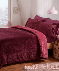 Teddy Fleece Reversible Double Bedding Set PLUM WAFFLE 200x200