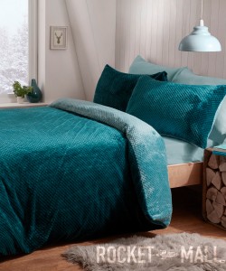 Teddy Fleece Reversible Double Bedding Set TEAL WAFFLE 200x200