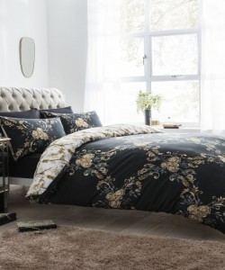 Double duvet set FLORAL DAMASK BLACK REVERSIBLE 200x200