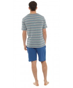 Mens Pyjama Short Stripe Print Set NAVY
