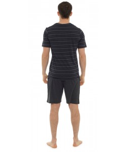 Mens Pyjama Short Stripe Print Set GREY