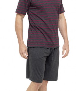 Mens Pyjama Set Grey DARK STRIPED