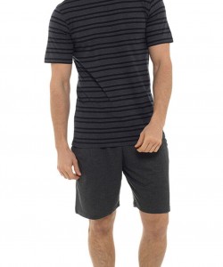 Mens Pyjama Short Stripe Print Set GREY