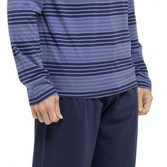 Mens Striped Long Sleeve Pyjama Set BLUE